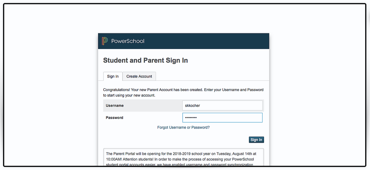 PowerSchool LogIn Screen Pic